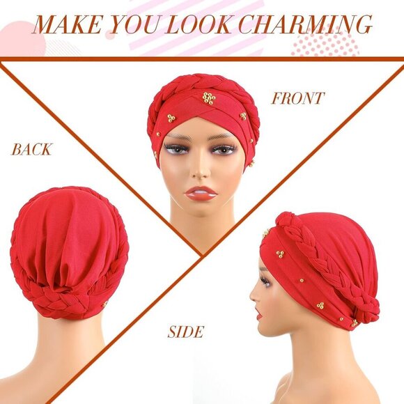 9 Pcs Women Turbans Hair Wrap Beaded Knotted Headband Stylish Fashion